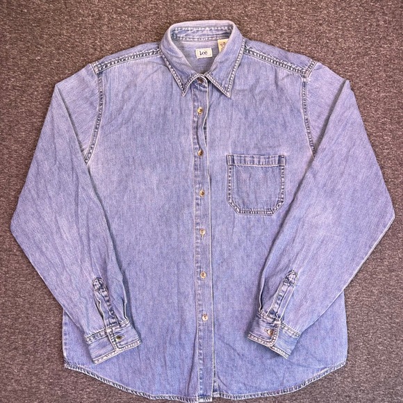Lee Tops - Vintage 90s Lee Denim Shirt Womens M Long Sleeve Button Up Classic Cotton Pocket